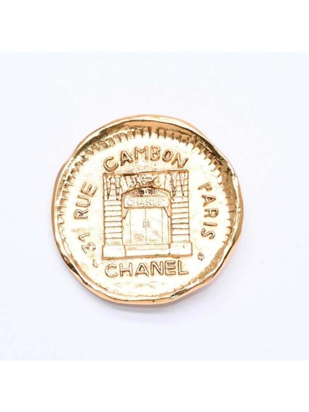 Chanel CC Logo Brooch Metal Cambon Coin Round Gold